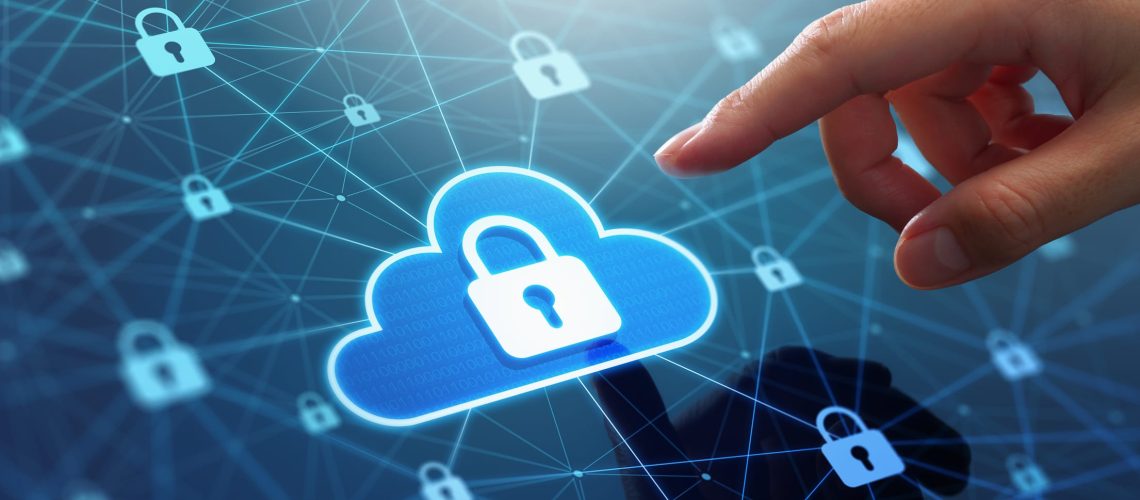 Security of cloud computing and server. Encryption networking and connect technology.