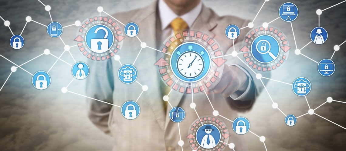 Cyber security manager initiating rapid INCIDENT RESPONSE in near real time. Cyber security concept for mitigation of data breach via grab-and-go response, system backup and recovery.